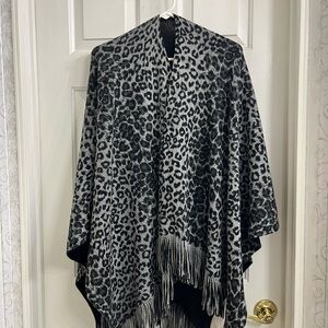 Leopard Print Fringe Shawl